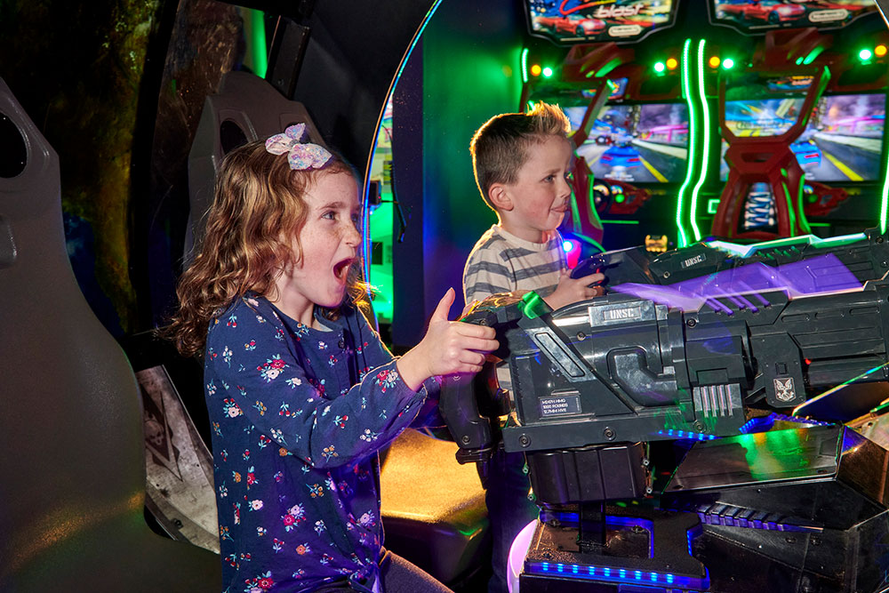 Interactive arcade game for kids at Murrieta family attraction