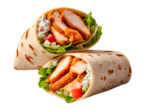 Chicken wraps with lettuce and ranch dressing from the family fun center food menu at Mulligan in Temecula.