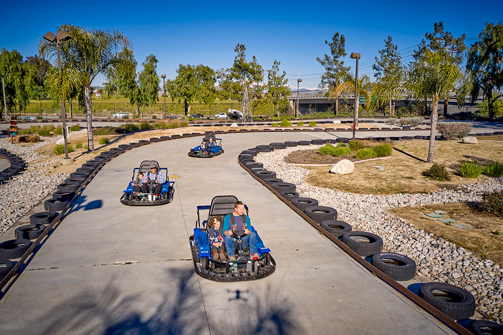 Guests enjoying go-kart racing at Mulligan as part of the Bonanza package within the group packages offerings.