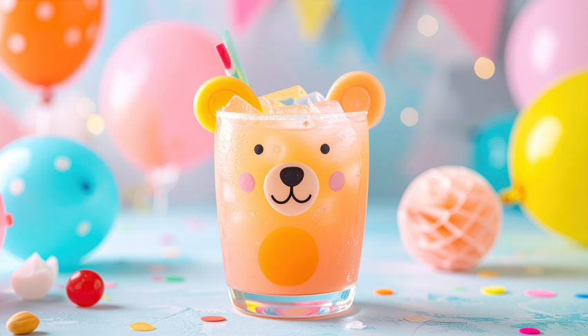 Festive Children's Bear Shaped Party Drink with Balloons Perfect for Birthday Celebrations